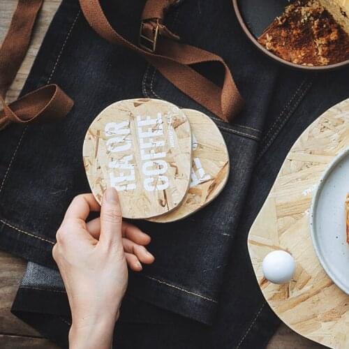 Nordic Style Irregular Wood Coasters Letter Prints Heat Insulation Pads 3pcs/Set Placemats Creative Tableware