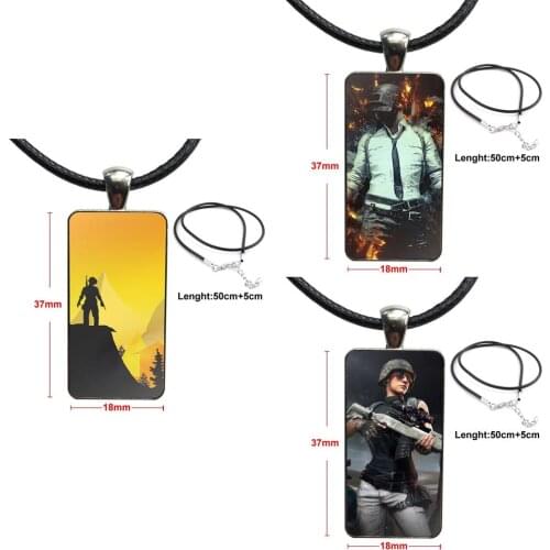 Pubg For Unisex Gift Glass Cabochon Jewelry Steel Color With Long Pendant Choker Rectangle Necklace