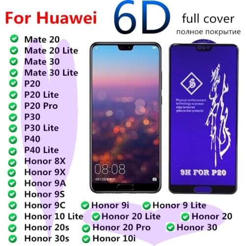 6D Full Cover Tempered Glass For Huawei Honor 10 40 20 10i X 9A 9S 9C 9 8X 9a 10X Mate P10 P20 P30 P40 Lite Pro Screen Protector