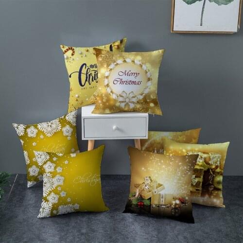 Christmas Decorative Elk Pillowcases Polyester Merry Christmas Santa Claus Throw Pillow Case Cover 45cmx45cm Golden Theme
