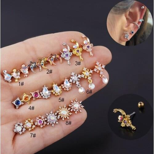 1PC 20G CZ Ear Studs Helix Cartilage Conch Tragus Stud Tragus Rook Conch Ear Piercing Jewelry