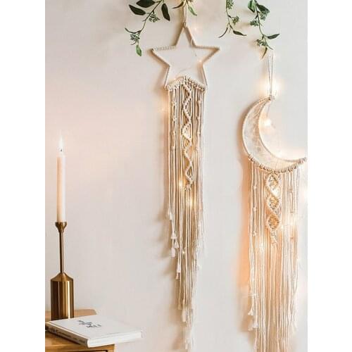 Nordic Moon Macrame Dream Catcher Boho Room Decoration Hand-Woven Bohemian Wall Hanging Tapestry Girls Kids Room Nursery Gifts