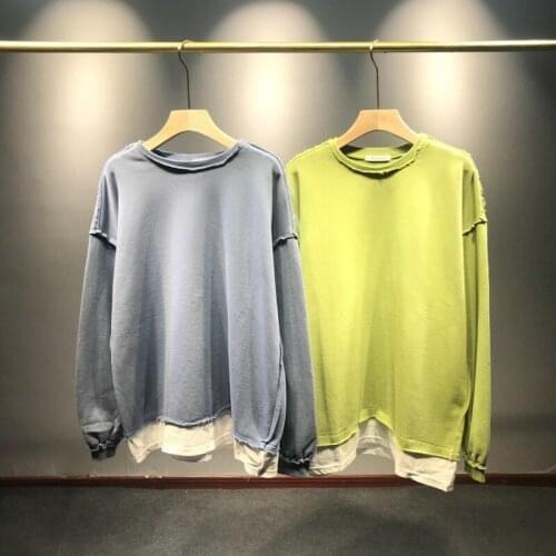 Oversized Crew Neck Sweatshirt Women Coat Spring Fake Two-piece Harajuku Sweatshirts Casual Solid Color Stitching Thin Pullovers