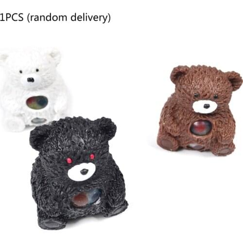 090B Squishy Mesh Bear Stress Balls Toy Cute Animal with Beads Promote Stress Relief Restore Mental and Physical Balance