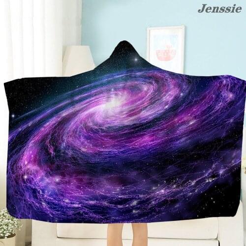 Colorful Galaxy Space Printed Warm Soft Fluffy Hooded Wearable Blanket Throw Poncho Adult Star Universe Sofa Fleece Blanket