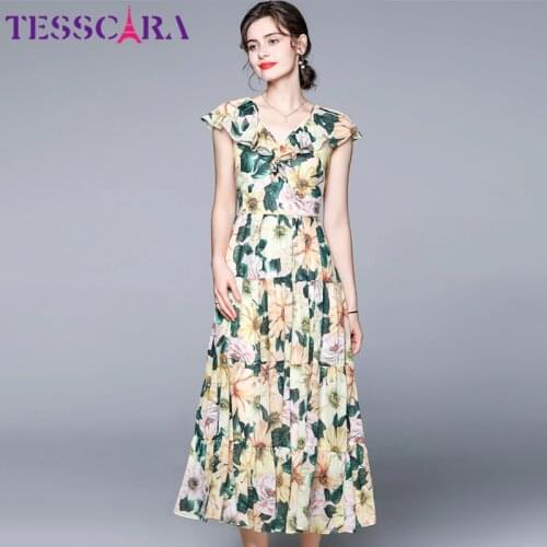 TESSCARA Women Summer Elegant Floral Dress Festa High Quality Long Wedding Party Robe Femme Vintage Designer Chiffon Vestidos