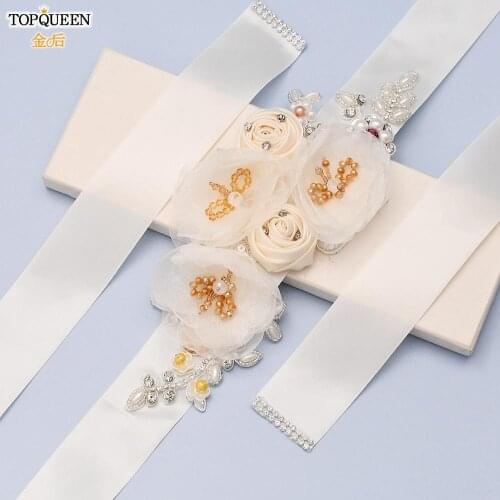 TOPQUEEN S486 Wedding Dress Sash Belt Plus Size Flower Belt for Party Dresses Womens Wedding Dress Belt Formal Belts for Women