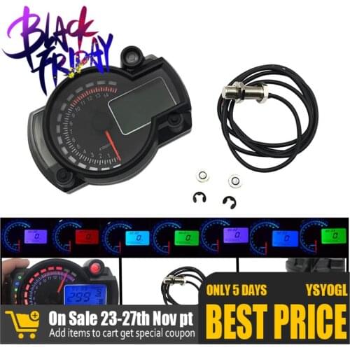 Universal Motorcycle Digital Light Lcd Speedometer Odometer Tachometer W/ Speed Sensor 7 Color Display Oil Level Meter