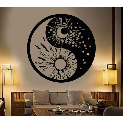 Vinyl wall decals home living room bedroom decoration yin and yang symbol sun moon buddhist star day and night sticker muralXL24