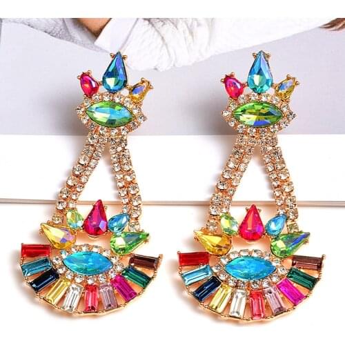 Statement Colorful Crystal Long Earrings High-quality New Fashion Drop Earring Jewelry Accessories For Women Wholesale