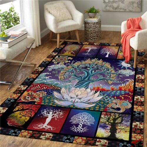 Yoga life Tree Rug Square Anti-Skid Area Floor Mat Rug Non-slip Mat Dining Room Living Room Soft Bedroom Carpet 01