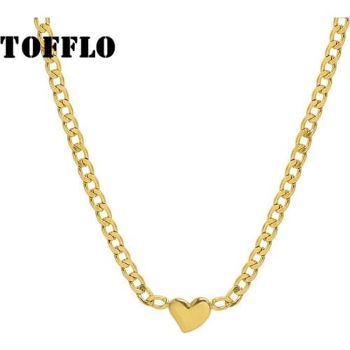 TOFFLO Stainless Steel Jewelry Thick Chain Rope Chain Heart-Shaped Pendant Necklace Womens Hip Hop Clavicle Chain BSP1115