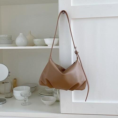 Female Bag New Style Soft Face Ladies One-shoulder Diagonal Bag Fashionable Temperament Pleated Baguette Bag Handbags Purses