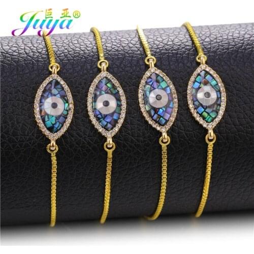 Juya Chains Supplies Luxury Shell Greek Evil Eye Bracelets For Women Hamsa Fatima Hand Charm Bracelets Turish Jewelry Wholesale