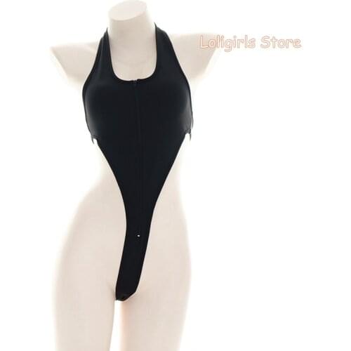 Siamese Zipper Sukumizu Private Swimsuit Pajamas Girls Japanese Black Sexy Homewear Off shoulder Open chest Body Suit Cosplay