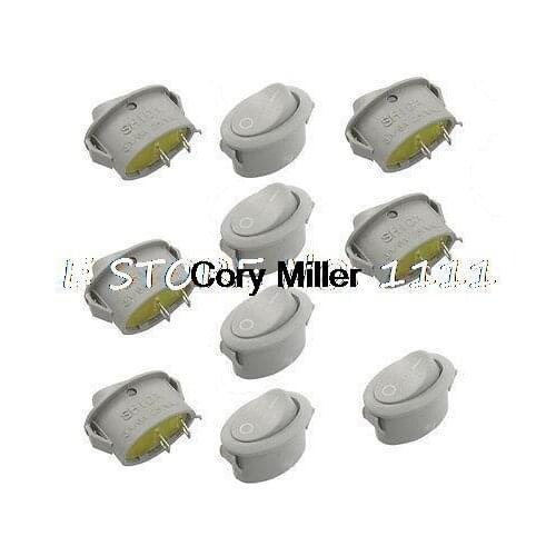 10pcs 22x13mm AC 3A/6A 250V 2 Terminal SPST On-Off Oval Rocker Switch Gray