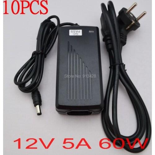 High quality 10PCS 12V 5A 60W Led Power Adapter US/ EU/ UK/ AU Plug for LED light strip 5.5mm x2.1mm- 2.5mm