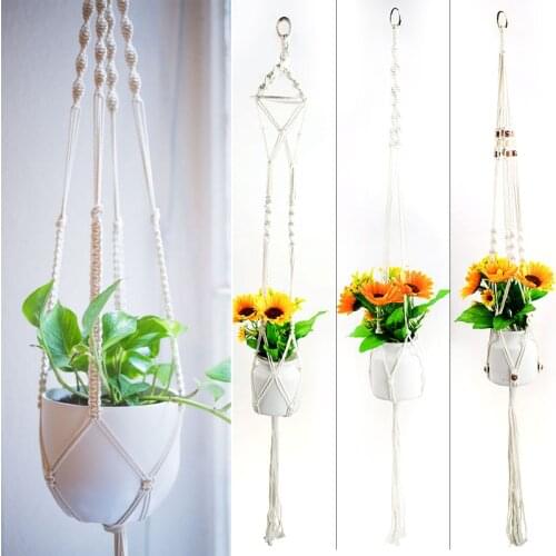 100cm Hanging Flower Pot Net Braided Macrame Plant Hanger Basket Knotted Cotton Rope Flowerpot For Courtyard Garden Wall Decor