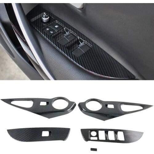 Car Accessories for Toyota Corolla Cross XG10 2020 2021 Carbon Fiber Look Interior Door Window Switch Cover Trim 4pcs