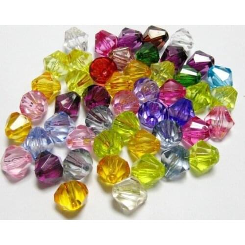 50 Mixed Colour Transparent Acrylic Faceted Bicone Beads 14X14mm