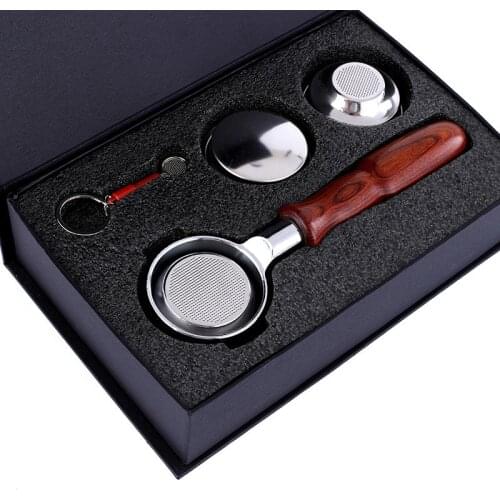 58MM Stainless Steel Double Ear Coffee Machine Handle Bottomless Filter Portafilter Universal Wooden E61 Coffee Tools
