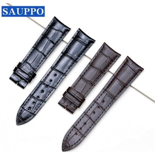 SAUPPO Arc Curved Ear Pin Buckle Watch Accessories Suitable Frederique Constant 20mm 21mm Top Layer Leather Bamboo Pattern