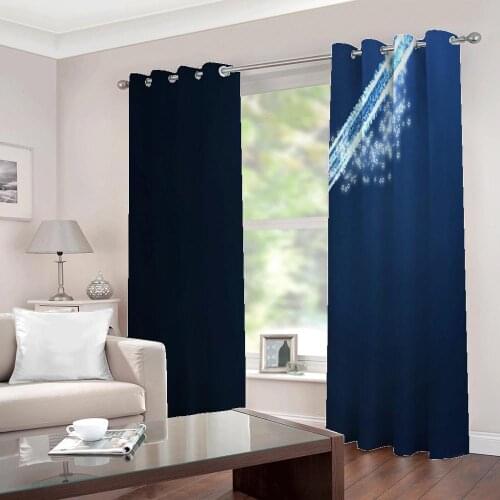 Large Custom Black night sky plane stars Curtains For boy childrens bedroom Sunshade Blackout Drapes Sets (Left and Right Side)