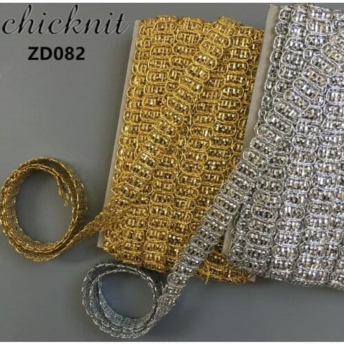 CHICKNIT Width 12mm Bright stripe lace trim Curve Lace ribbon braided with gold and silver ZD082