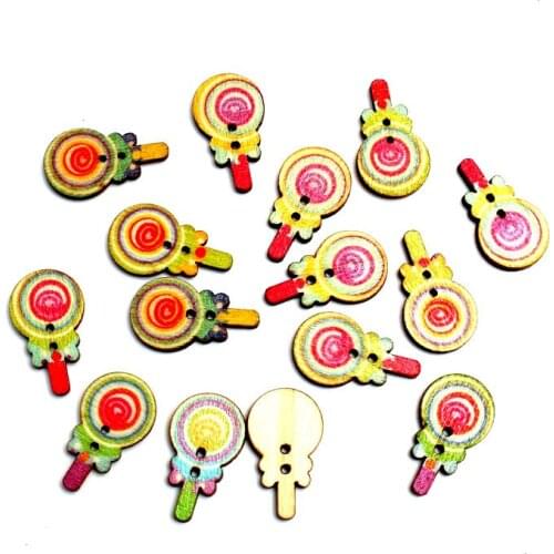 50pcs Mixed 24x14mm Lollipop Wooden Buttons For Clothes Needlework Scrapbooking Crafts Diy Sewing Accessories Wood Decoration