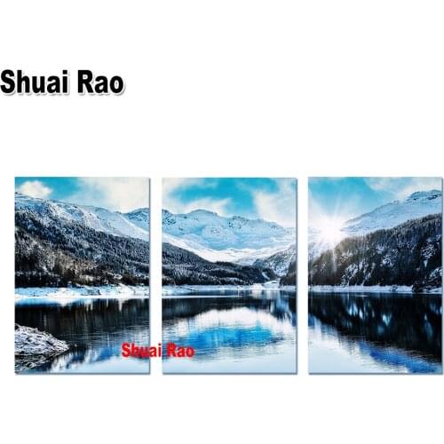 Lake Landscape 5d diy diamond painting 3Pcs Mountain cross stitch full square/round drill mosaic diamond embroidery Wall Paintin