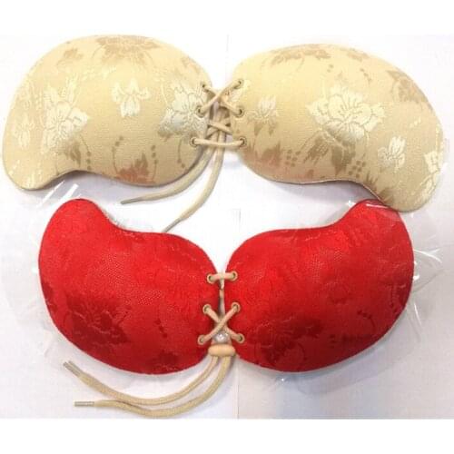 Red Color Lace sexy women underwear lingerie strapless bra for wedding dresses push up boat neck lace low-cut invisible bra