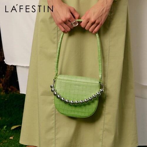 LA FESTIN Designer handbags 2021 new fashion saddle bag shoulder messenger bag disassembly mirror bead chain macaron color