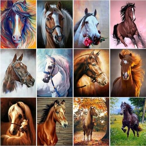 Horse DIY Diamond Painting Full Round Drill Mosaic Animals Embroidery Cross Stitch Set Modern Paintings Decoration Art On Canvas