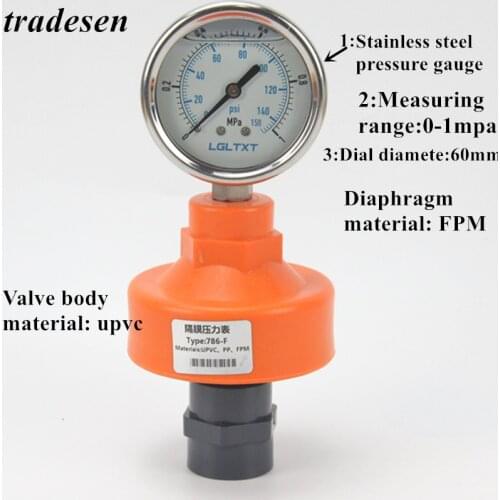 1l2inch 3l4inch UPVC Diaphragm Type Pressure Gauge plastic acid alkali Resistance for Industrial and Agricultural Irrigation
