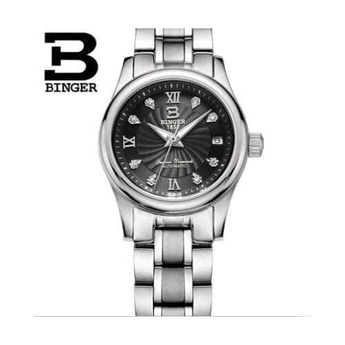 Mechanical Switzerland BINGER Womens Watches luxury Clock full stainless steel Waterproof Female Wristwatches gifts for women