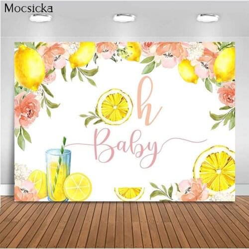 Mocsicka Oh Baby Background Summer Cool Lemon Background Decoration Style Newborn Baby Shower Photo Background PhotographyStudio
