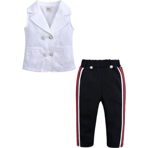 Fashion Children Baby Clothing set summer v-neck sleeveless blouse + stripe black pants 2pcs infant toddler Girls Clothes Sets