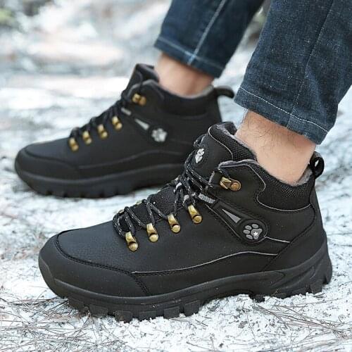 Men Big Size 47 Winter High Top Sneakers Men Casual Shoes Warm Fur Plush Ankle Snow Boots Outdoor Work Safety Oxfords Shoes