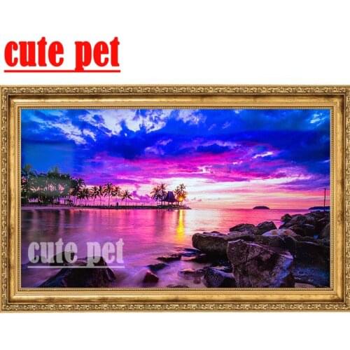 Cute pet Sunset seascape Wallpaper Diy round square diamond embroidery 5D full sets diamond painting mosaic pictures rhinestones