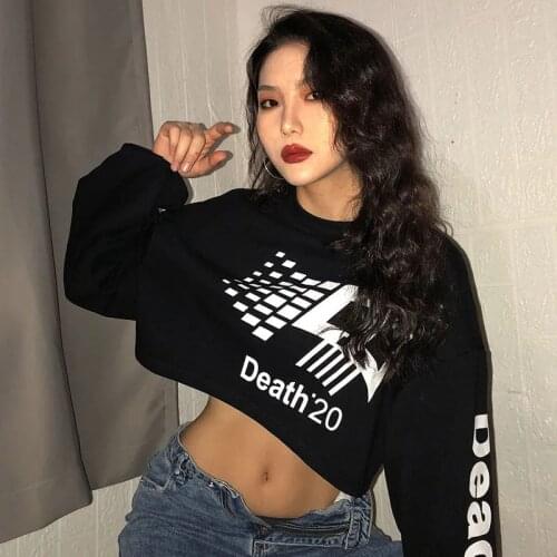 2020 early autumn new loose letter printing cropped cotton retro female jazz high waist dance Harajuku top short trend