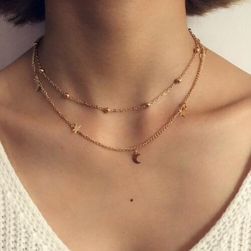 New fashion jewelry 2 layer star moon choker necklace nice gift for women girl