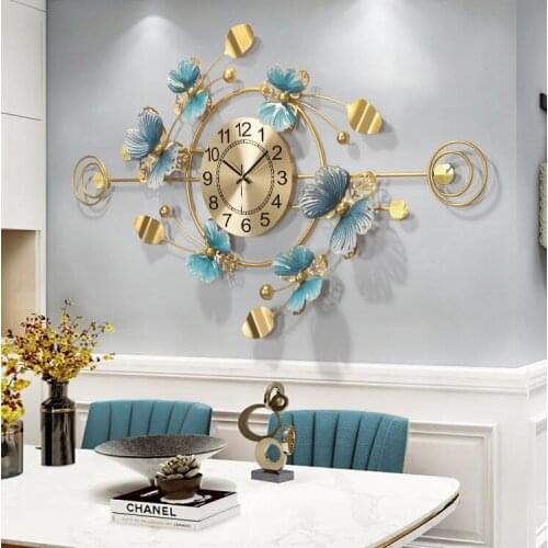 New Chinese Butterfly Orchid Wrought Iron Wall Clocks Home Livingroom Wall Sticker Crafts Hotel Club Lobby Wall Mural Decoration