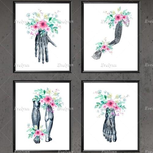Nordic Floral Muscular System Anatomy Print Hand Foot Tendons Orthopedic Wall Art Medical Poster Chiropractor Gift Doctor Decor