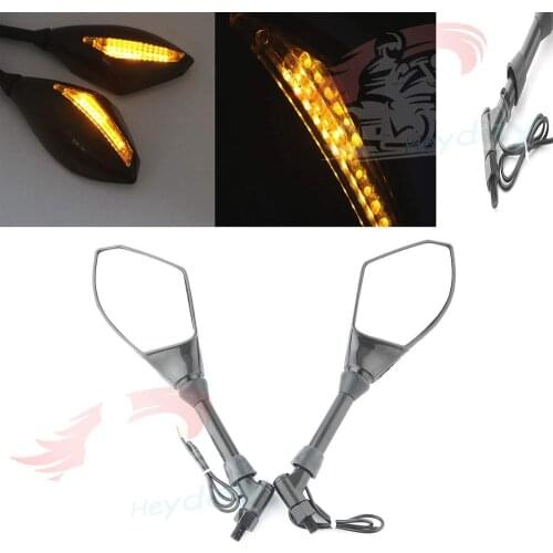 Pair 10mm Motorcycle LED Turn Signal Integrated Indicator Light Rearview Mirrors to fit most Japanese Cruiser