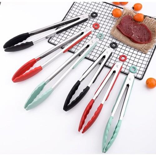 Restaurant Food Folder Kitchen Tools Stainless Steel Silicone Kitchen Tongs BBQ Clip Salad Bread Cooking Food Serving Tongs