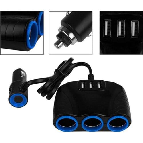 3 USB 3 Cigarette Lighter 3.1A Blue Led Car Cigarette Lighter Socket Splitter Hub Power Adapter 12V-24V For iPad Android DVR GPS