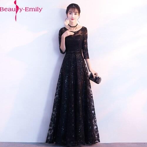 Real Photo Shiny Beadied Three Quarter Sleeve Evening Dress 2020 Elegant Long Party Floor Length Women Dress Robe
