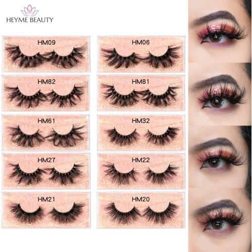HEYME Beauty Eyelashes 25mm 3D Mink Lashes Dramatic Fluffy Soft Wispy Volume Handmade Cruelty-Free Reusable Cross False Eyelash