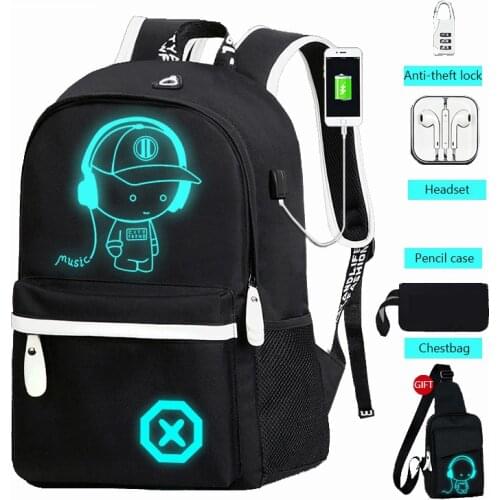 Children School Bags Men USB Charging Laptop Rucksack Kids Cute Luminous Anime Bagpack For Teenage Boys High Capacity Backpack