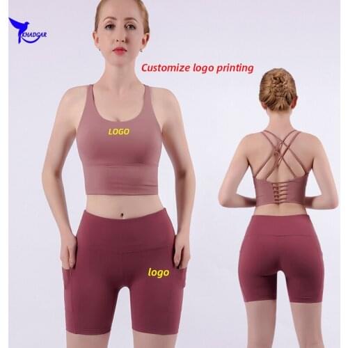 2 Pcs Padded Sports Bra+High Waist Tights Yoga Suit Women Quick Dry Stretch Running Set Gym Fitness Training Sportswear Custom